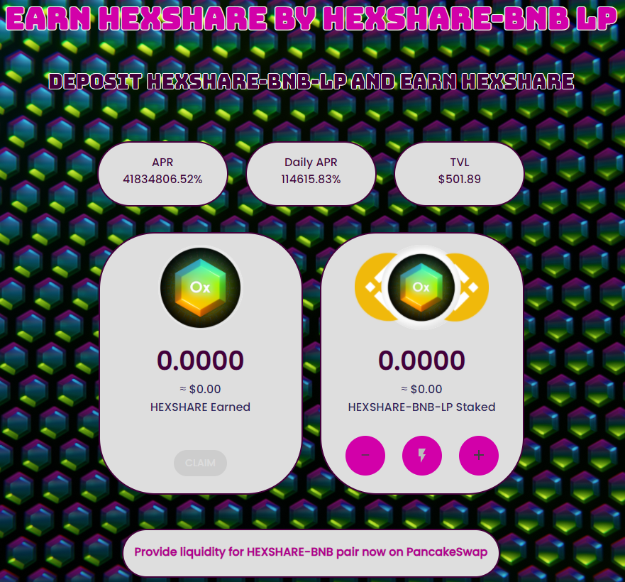 LP Pool to earn HEXSHARE are live now !!

Lets goo 🚀🚀

#bsc $tomb #fork #binance #binancesmartchain #bnb #defi