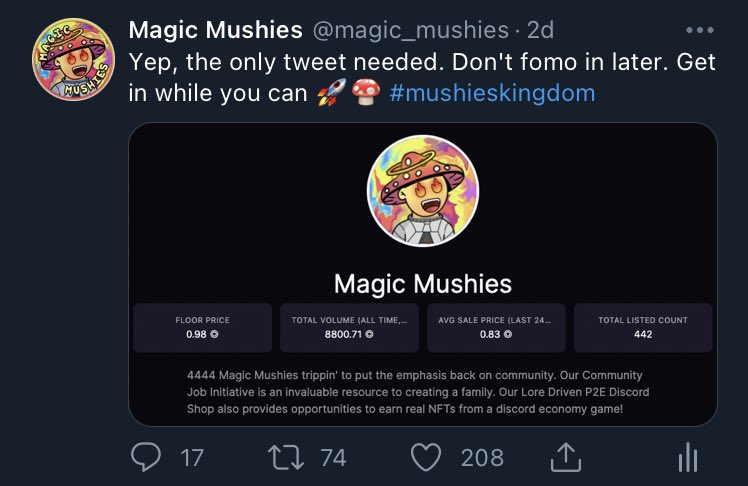 Mushieverse's tweet photo. Love seeing this kind of engagement. So a tease for our lovely holders? Wen staking? REAL SOON! 4 days? 1 week? Guess. 😎🍄 https://t.co/e1fQswklMP