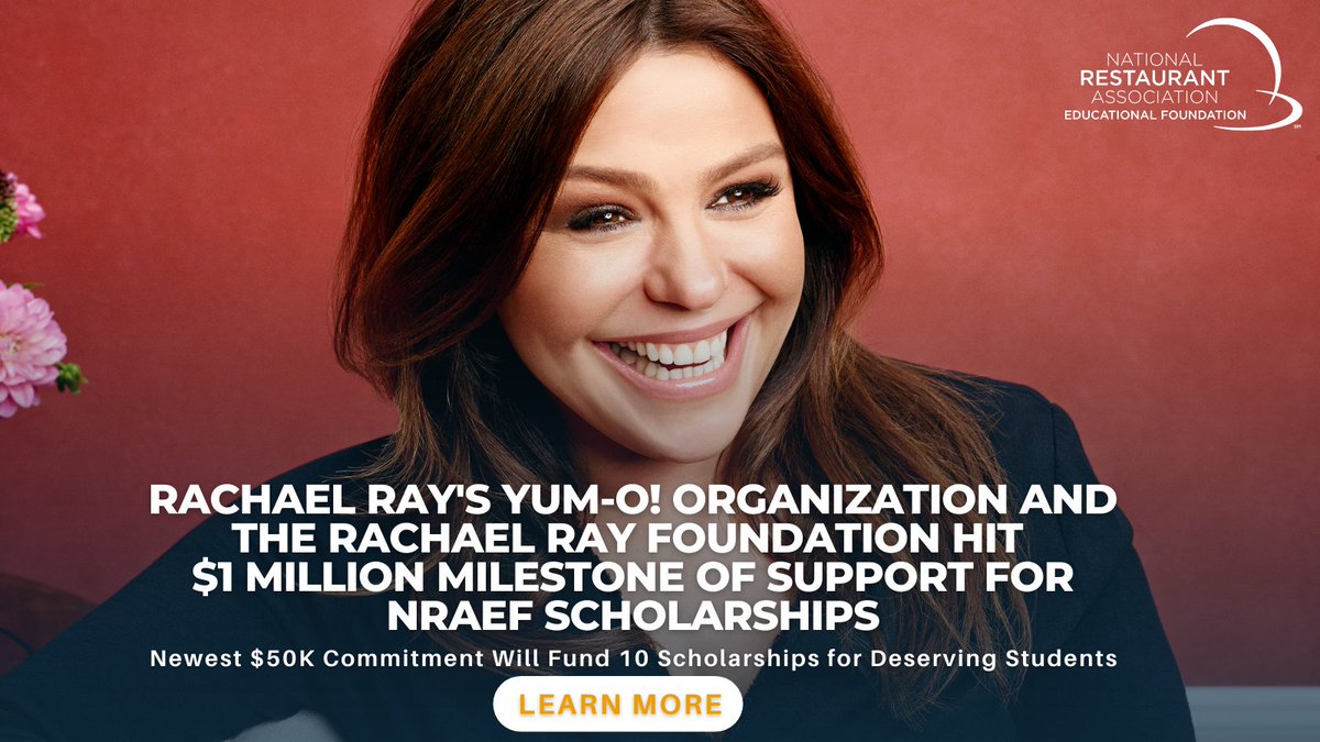 RT @WeRRestaurants: Last week, @NRAEF  announced that @RachaelRay's Yum-o! Organization and the #RachaelRayFoundation have provided $1 million in support for NRAEF scholarships over the past 15 years!

Learn more and apply for their latest gift today: …