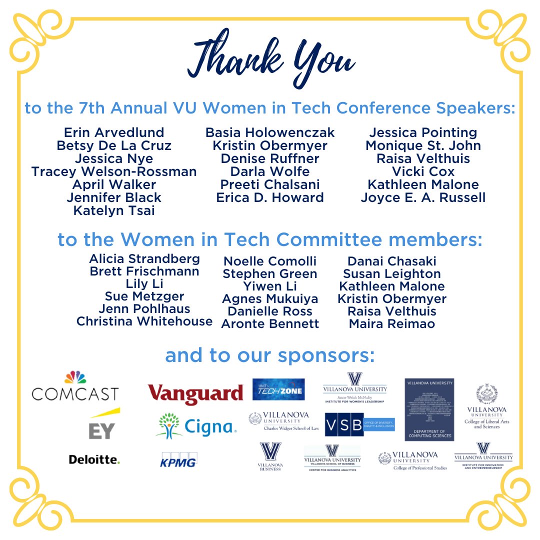 VUWomenInTech's tweet photo. THANK YOU to the VU Women in Tech 7th Annual Conference speakers, committee members, and sponsors for making yesterday's event a huge success! We are so grateful for everyone's dedication to the conference and the VU Women in Tech community. https://t.co/2rG7LerrTu