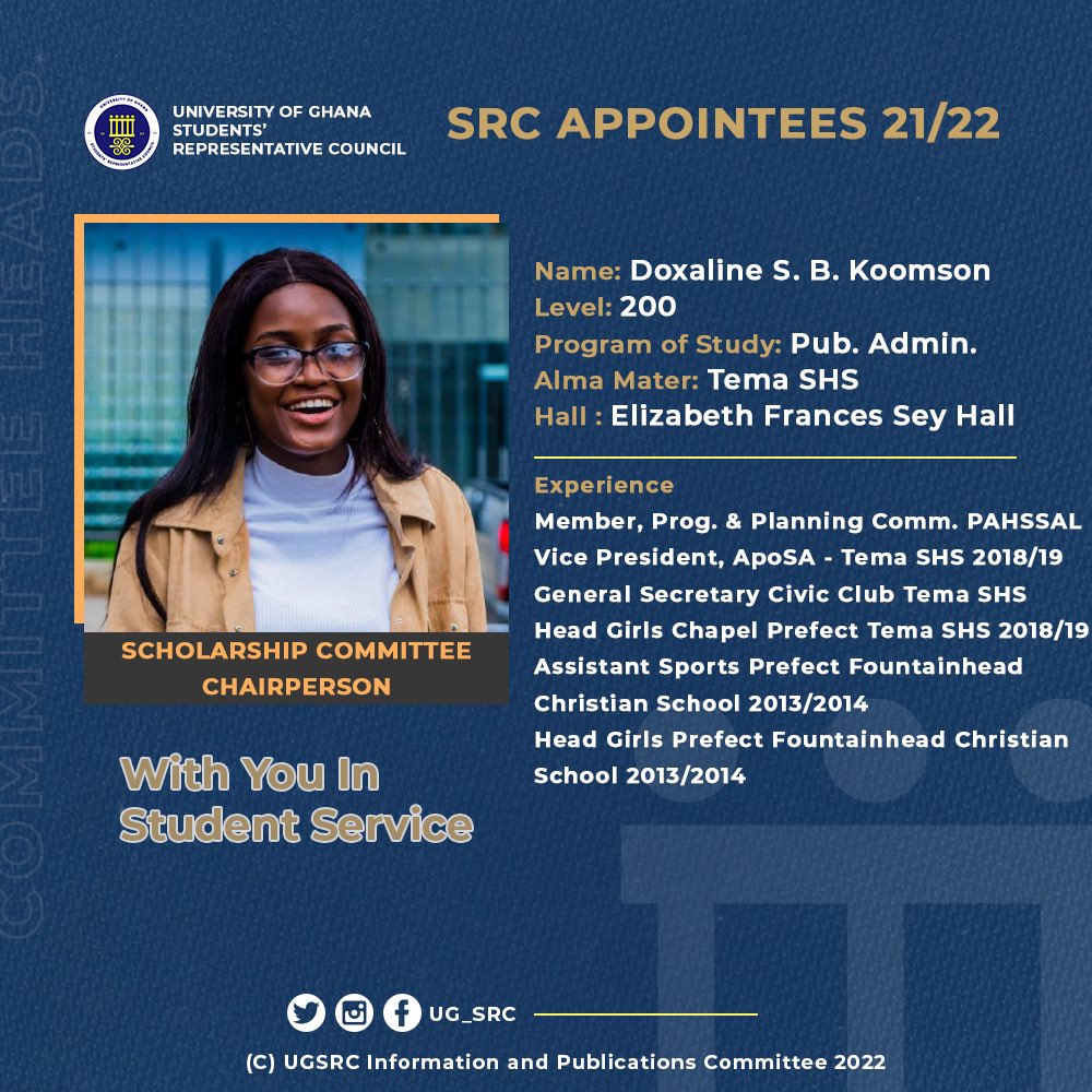 Ug_src's tweet photo. Congratulations on your appointment as Scholarship Committee Head Miss Doxaline Stephanie Baaba Koomson https://t.co/sUdoyFE4nw