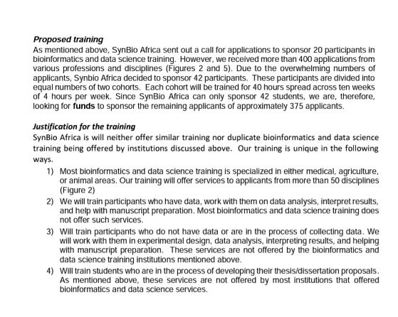 otimgeoffrey25's tweet photo. BIOINFORMATICS TRAINING GRANT
@SynBioAfrica recently called applications for 20 sponsored #Bioinformatics  and #DataScience  training slots but received over 400 applications. Therefore, actively looking for additional #funding to train the remaining needy applicants. Any lead ?? https://t.co/yPwP2xHLAI