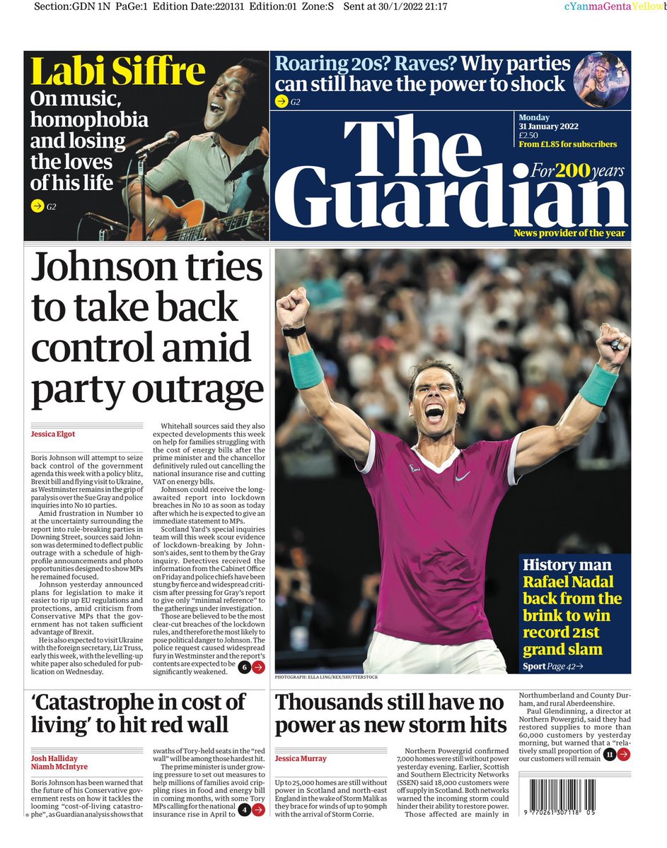 AinhoaParedesUK's tweet photo. 🇬🇧 Las portadas de la prensa británica de este lunes 31 de enero que homenajean así a nuestro querido #RafaNadal 🎾 #AustralianOpen2022 #AusOpen https://t.co/0pCWzsHepz