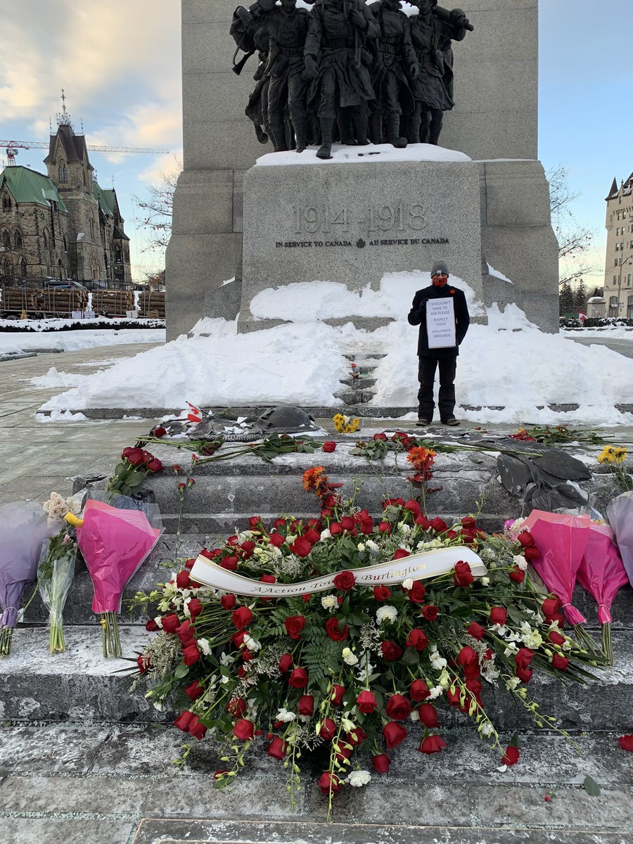 TimOLoan's tweet photo. Wanted to let you all know, thanks to the assistance of the @OttawaPolice and @OPP_ER that both the national war memorial and the aboriginal veterans monument have been cleared. We cleansed both spaces w a smudge, ceremony and prayers. We need to de better. https://t.co/eQmPBvl7e9