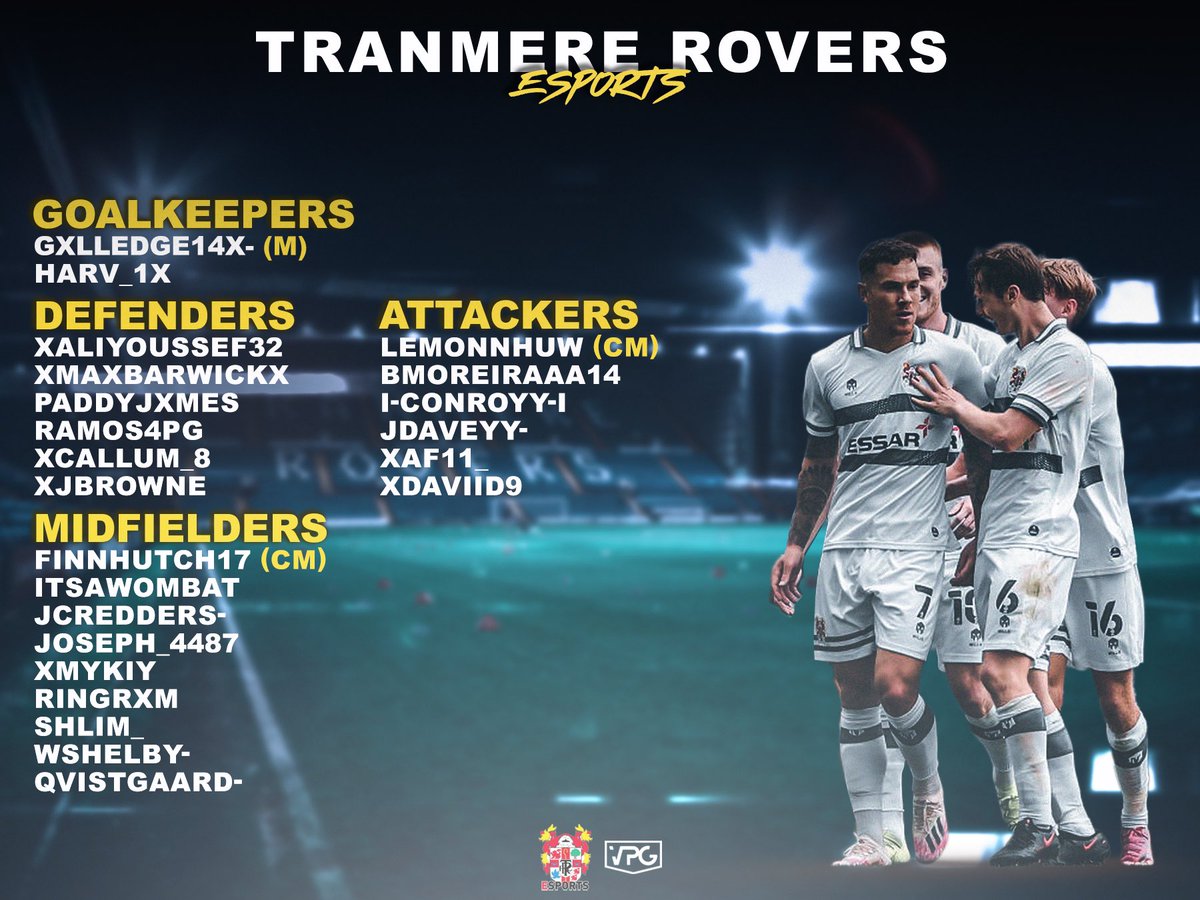 Final squad list for the upcoming <a href="/OfficialVPG/">Virtual Pro Gaming</a> EU and the <a href="/VPGUK/">VPG United Kingdom</a> season. 

Good luck to all the team involved in the two leagues.  

<a href="/TranmereRovers/">Tranmere Rovers FC</a> #tranmererovers #ForNate