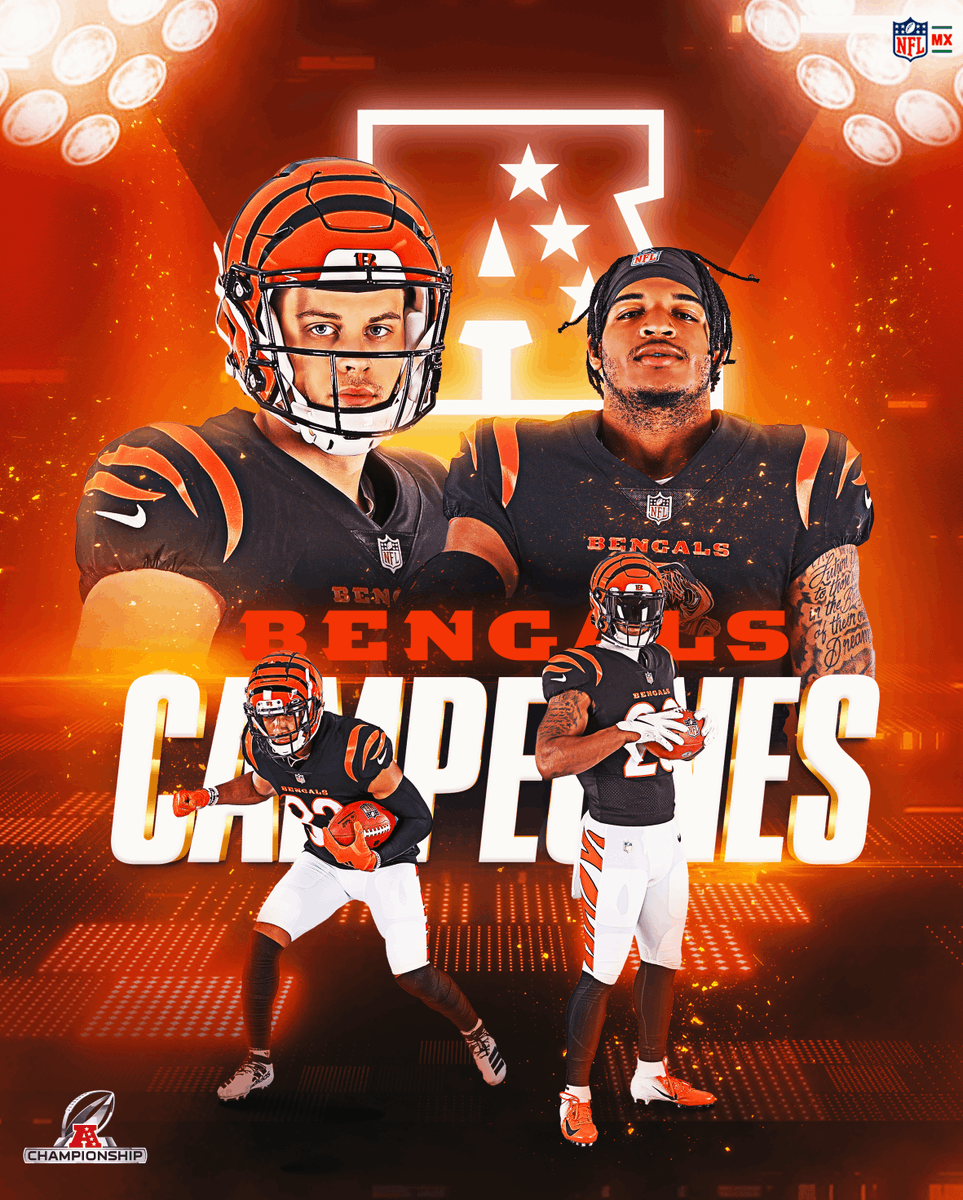 nflmx's tweet photo. WELCOME TO THE JUNGLE 😎‼️🔥

Los Bengals son el nuevo Rey de la AFC, siguiente parada: SoFi Stadium 🔥😤

#NFLMX #RuleTheJungle https://t.co/08nGRm7fmo