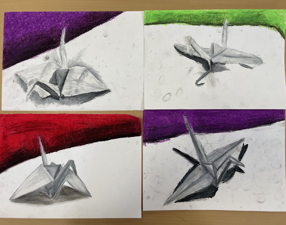Great work from S1 last week in the art dept. All classes have completed tonal studies of origami shapes they made last term. Exploring shadows, highlights and techniques to create depth. Mrs Madden was definitely impressed!! #artattack  #BobRoss