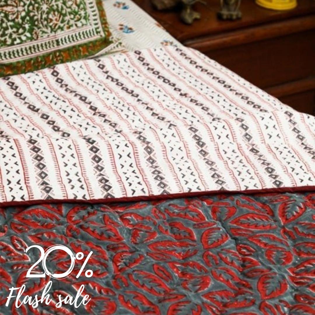 Soft &amp; Supple handcrafted luxuries just for you at affordable prices

Further 20% discount on our range of block printed quilts

Use code: GET20 to avail the offer

Grab yours at 2323designs.in

#quilts #blockprinteddohars #dohars #sootisyahi #2323designs #acquilts