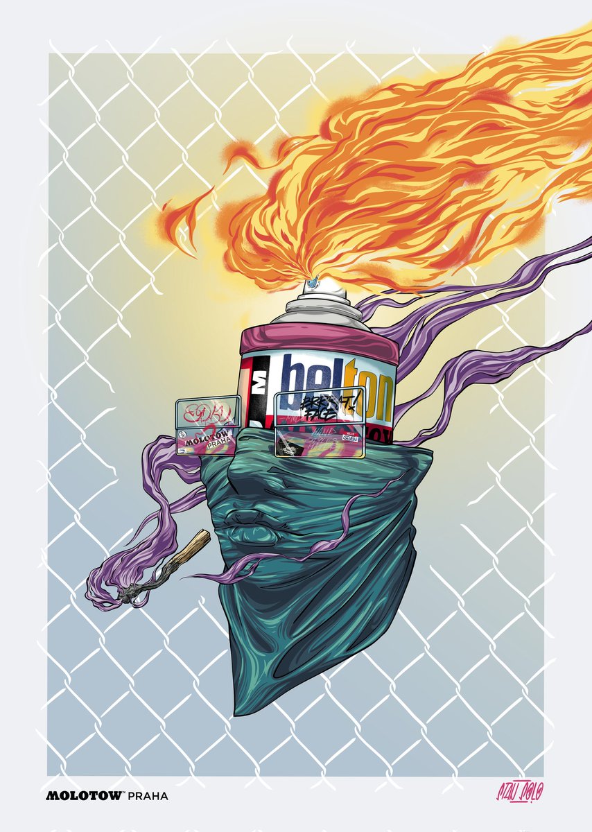 StanSolo9's tweet photo. By the way have you seen my #thenoface art series by now? Here is one of the early works from last year - a collab with @MolotowPraha - get one in-store or on the web. #illusttation #spraycan #fire #smoke #digitalart #anniversary #collabo https://t.co/VsFcykCJcj