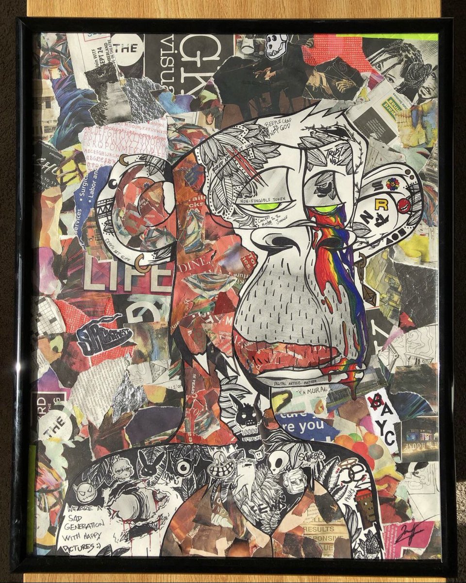 stacxtivist's tweet image. Welcome to my “Birthmark Boy Collage Collection”, featuring some of your favorite artist original creations‼️ 
Got to share my special red birthmark with my ART😍
#BirthmART 
Sep 2021 - January 2022 ❤️

Birthmark Boy #1
@BoredApeYC 
“Bored in Harrisburg/NFT Junkie”
🎨🗞✂️🌈😳