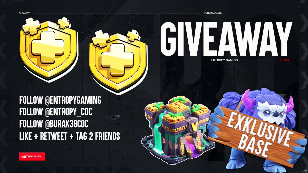 ✅ Follow <a href="/EntropyGaming/">Entropy</a>, @Entropy_CoC and <a href="/Burak38CoC/">Burak38</a>
🎁 2x1 Goldpass and 1x exklusive TH 14 Base
🔄 Like + Retweet!
🙋‍♂️ Tag 2 friends!
⏳ Draw 07.02.2022 / 6:00 PM CET

#Giveaway #Goldpass #ClashofClans #ClashOn