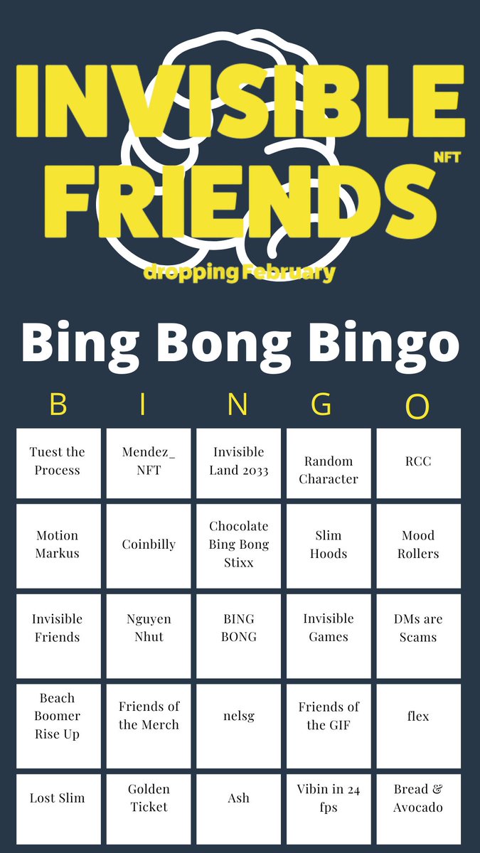 kamgab7's tweet photo. We have #IFMerch on the way, #IFToys in the works, but where are the games? (and not the mind-bendingly hard #IFGames IYKYN😜) Here's one we can all enjoy! Invisible Friends Bing Bong Bingo
@InvsbleFriends
@MotionMarkus
@coinbilly
@nelsg_
@RNDMCHARACTERS https://t.co/GUL5boJiBD