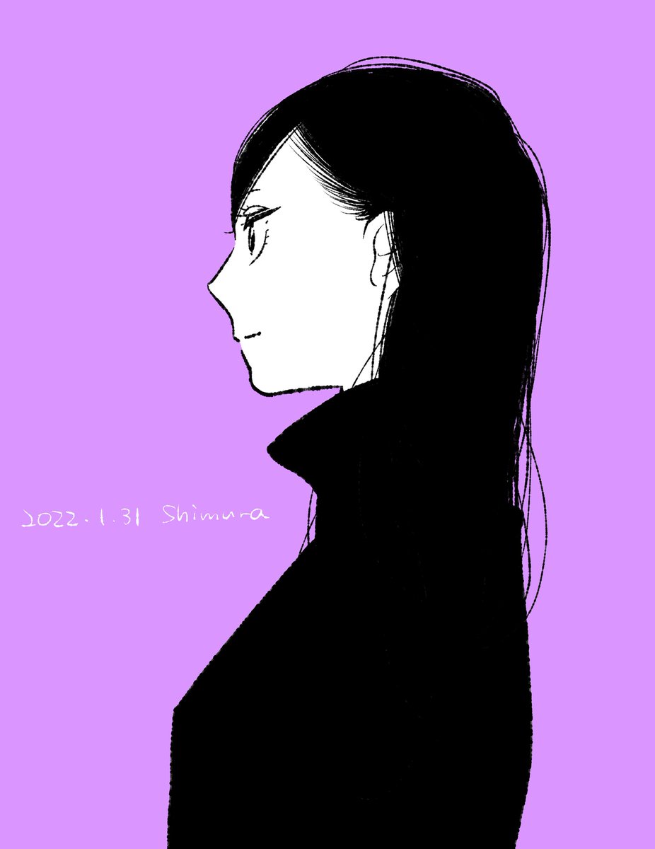 1girl solo simple background long hair profile purple background upper body  illustration images