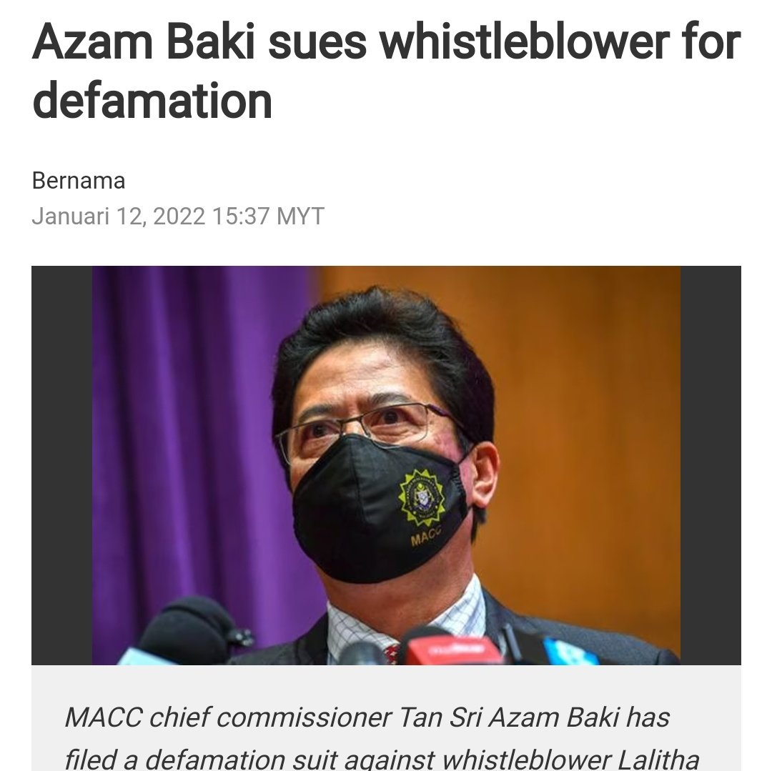 SyedAkramin's tweet photo. "Come forward and we will protect you", MACC tells whistleblowers.

They forgot, few days ago their supreme boss just sued whistleblower for defamation. https://t.co/pkqZg2USuZ