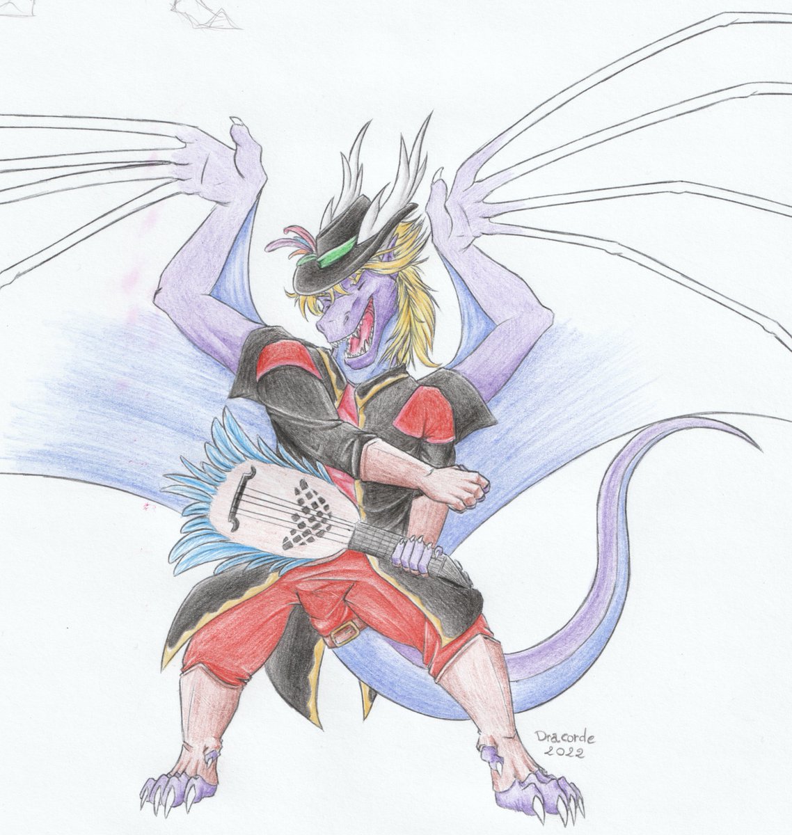 Little drawing for a player's birthday. His character was a bard who became a dragon-like creature.
Won't keep him from playing music and having concert.