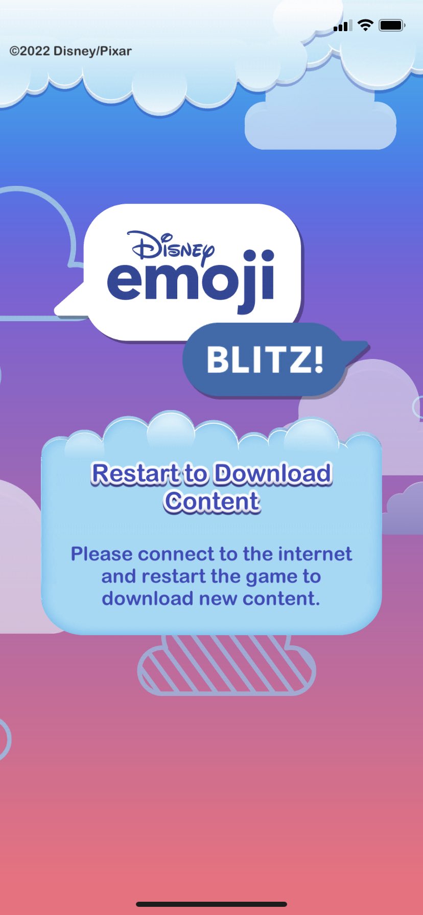 Samantha Tamayo 🌻 on Twitter: "@JamCityHQ Fix your Disney Emoji Blitz app  now! I got an error saying I need to “restart the app and connect to the  internet to download new