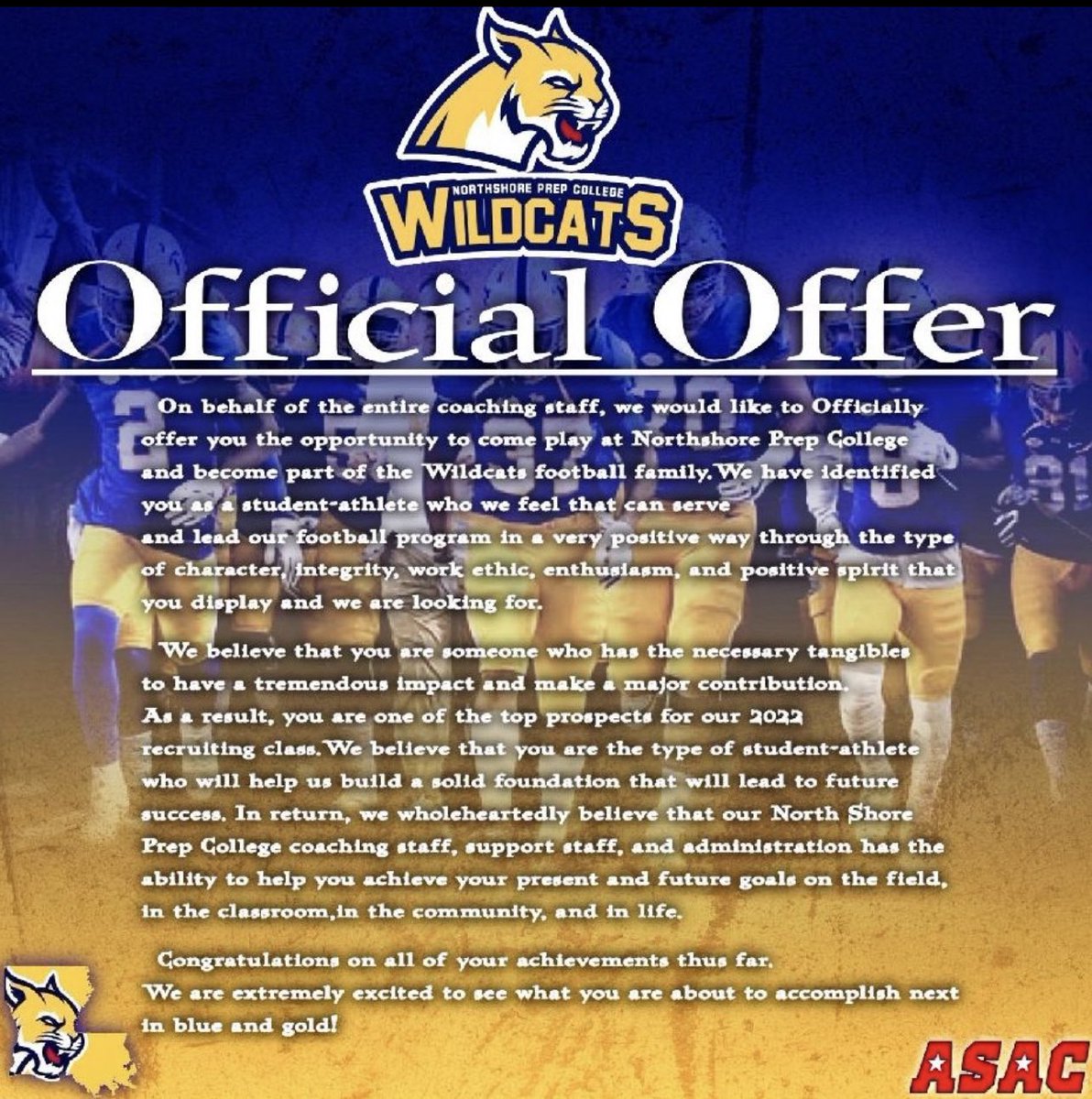 Very thankful to get another offer from <a href="/NPCwildcatsFB/">Northshore Prep College Wildcats Football</a> , Great talk with <a href="/Coach_Cap1/">Andrew Capuano (Coach Cap)</a> 🙏🏽🙏🏽