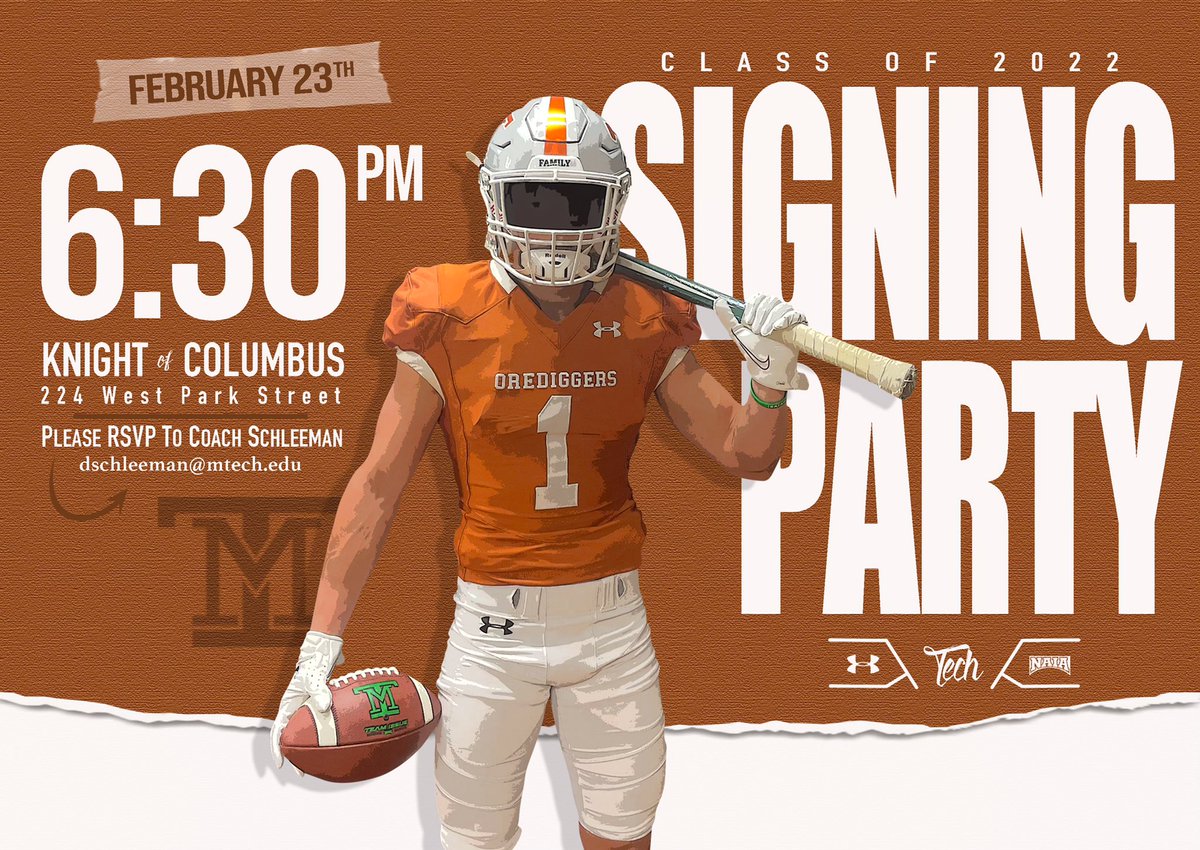⚒Class of 2022 Signing Party⚒
6:30pm on Wednesday Feb. 23rd at the Knights of Columbus!  
Come meet the new group of recruits and families joining the Diggs! 
Digger Fans are all welcome to join!
Please RSVP with Coach Schleeman!
#Family
#CountOnMe
#RollDiggs