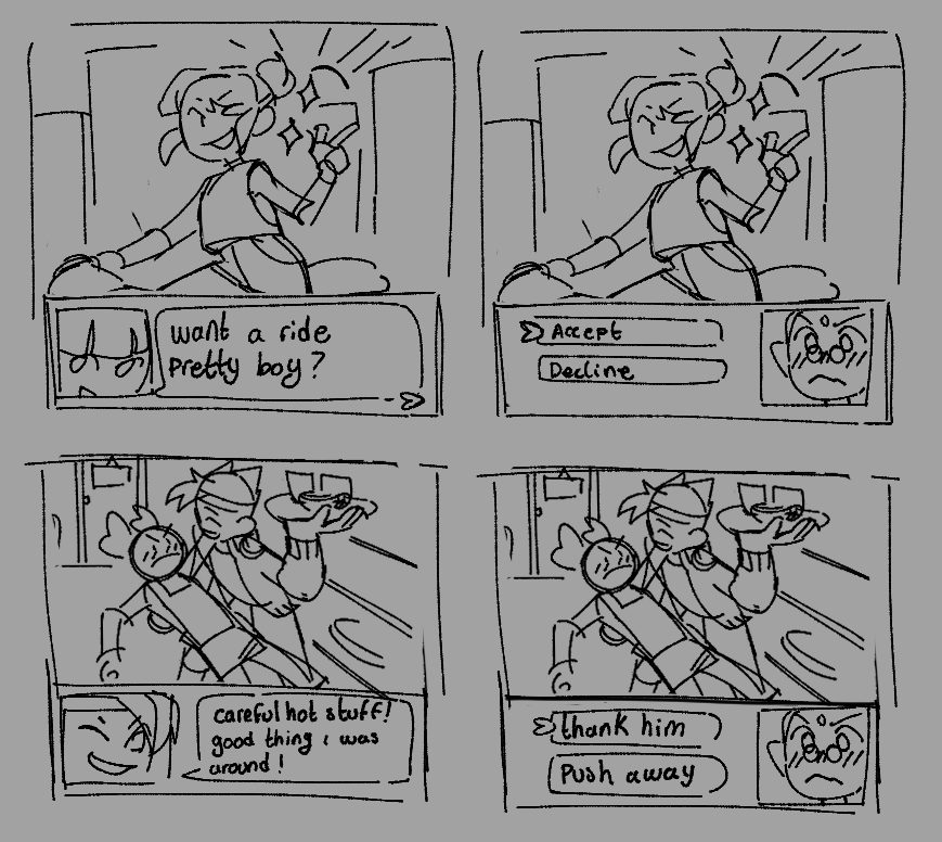 lmk doodles pt 2 but now an... dragonfruit / spicynoodles au? formated as a visual novel... for some reason... 