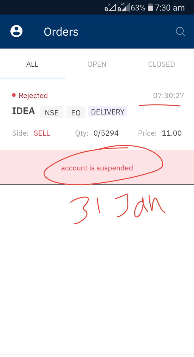 JoseChandran202's tweet photo. @UpstoxSupport What are you doing there? Acc suspended on 13 Jan and KYC completed on last week but still now you people are not removing suspenstion from my Upstox account,  not able to place sell/buy orders.everyday saying will clear in 24 hrs.Clear the issue today or close my account. https://t.co/bkVoD9vmNv
