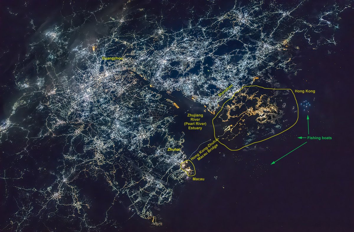 Cmdr_Hadfield's tweet photo. Amazing detail of the Hong Kong Greater Bay Area. Wishing all 86 million people in the photo a Happy New Year!

(photo @NASA / processing by Andrew Yee) https://t.co/zL4GOtei6d
