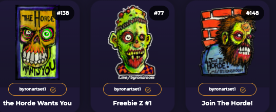 Bergh44's tweet photo. Calling all #NFT collectors: I have another "Join the Horde" #giveaway for you! 

To enter, please do the following:

☑️Like, RT and comment your WAM
☑️Follow @ArtistByron 
☑️ Tag all your friends 😬

Winner chosen in 48 hours! 🤞

#Zombies #WAXP #Art #3peat https://t.co/YCwxGvLZpI