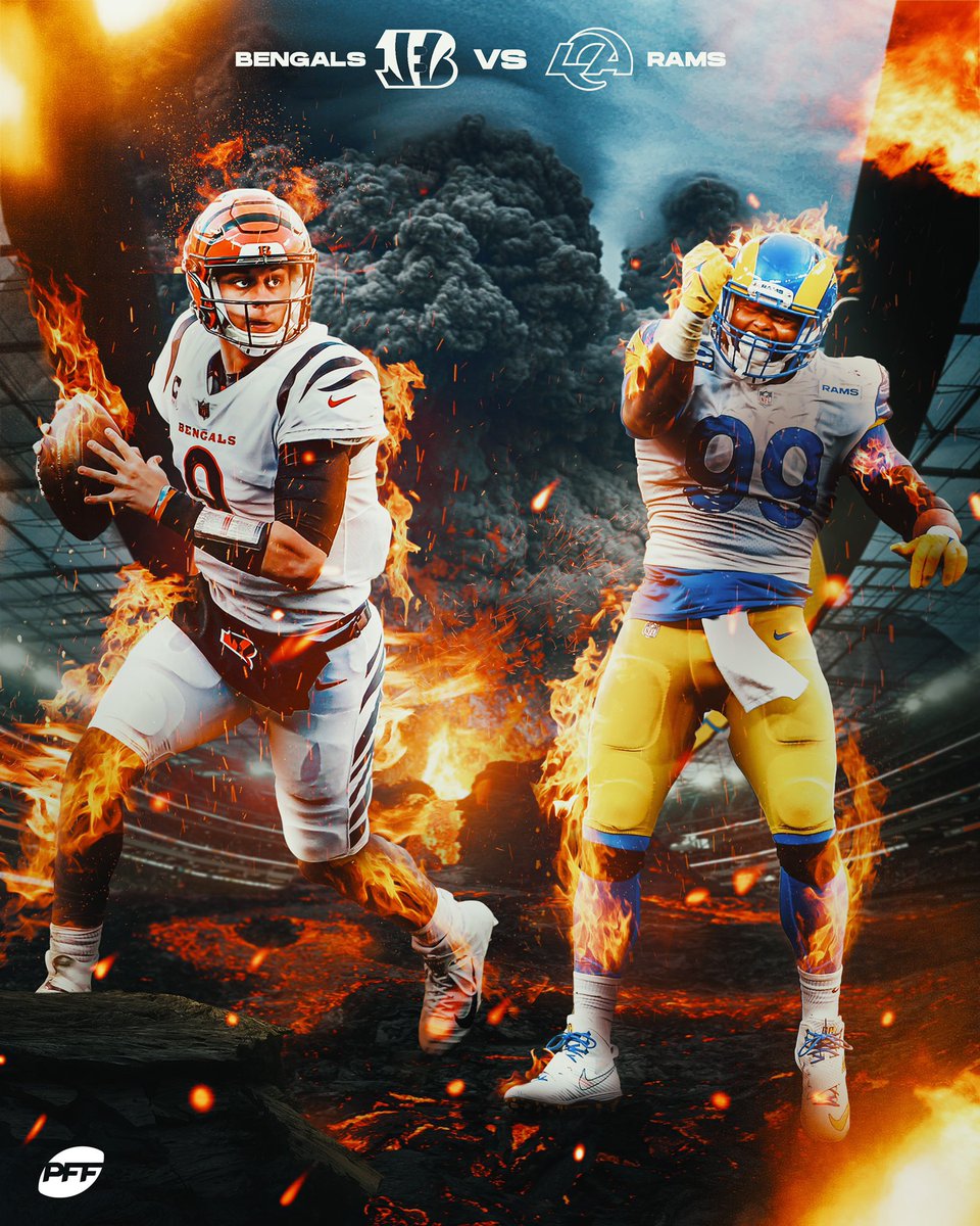 PFF's tweet photo. THE SUPER BOWL IS SET 

Who is winning? 

🔁 Bengals
❤️ Rams https://t.co/8RPD94qkfd