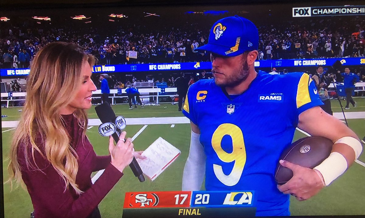 TeeWhit50's tweet photo. Great to see Matthew Stafford make the Super Bowl! Especially after Troy Aikman questioned him throughout the entire game. #GoDawgs ! @RamsNFL #GoatSlayer https://t.co/vI9wOGkFZm