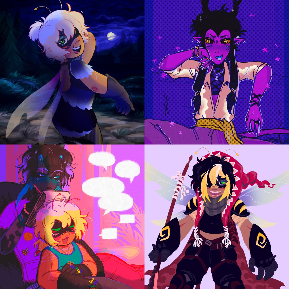 Derucorn's tweet photo. Updated pinned art! Small compilation of the characters/art direction you can expect from me in the future. Lots of my Ocs, some c!beeduo :D RTs are cool!💫 https://t.co/dkv8zYgKRA