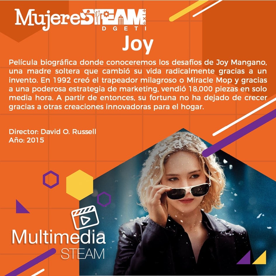 MujerSTeamDGETI's tweet photo. En #Sábado de #MultimediaSTEAM recomendamos una película que inspiró a miles de emprendedores y que se basa en la historia de Joy Mangano, una reconocida inventora que se hizo famosa al vender sus productos por televisión y la cuál ha vendido millones de sus propias creaciones. https://t.co/Y8gu2gzxp4