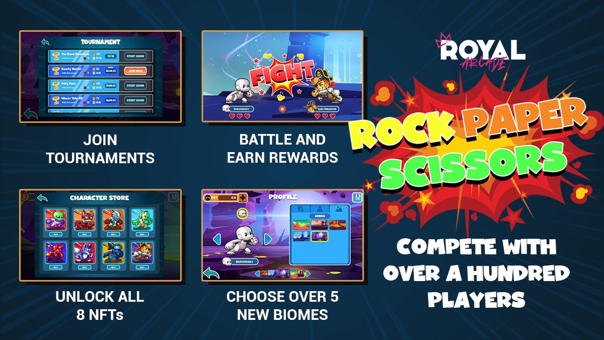 ProtocolRoyal's tweet photo. Do you have what it takes to compete in our Rock Paper Scissors #NFT mini-game? ๐
All you need is a #MetaMask wallet and some #BNB!
Players can also get our limited edition, cross-functional NFTs by buying them directly with our tokens. ๐โ
#RPSgame #GameFi https://t.co/hU5HcOKWzc