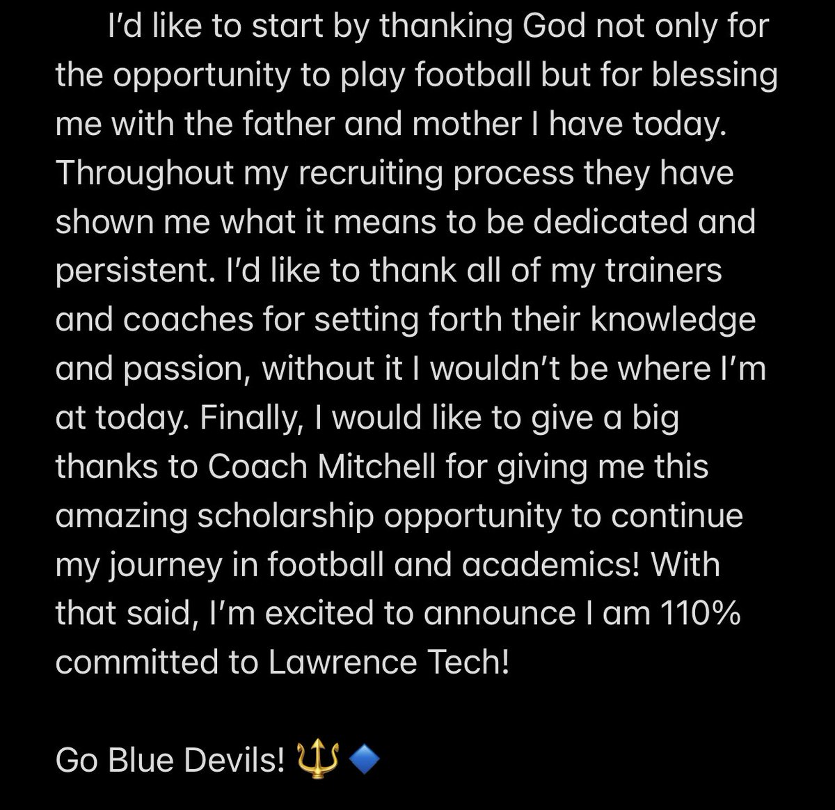 1000% committed <a href="/LTU_FB/">LTU Football</a> 🔱🔹