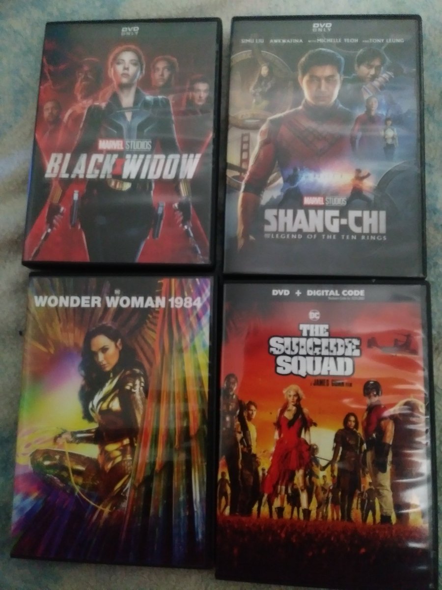 Finally buy Black Widow, Shang-Chi, Wonder Woman 1984 and The Suicide Squad all on DVD I can't wait to re-watch all these movies https://t.co/CB4hRMCEMV
