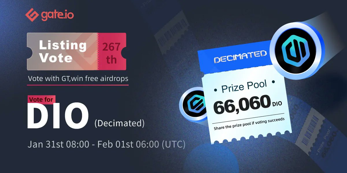 Gate.io (@gate_io) on Twitter photo 🔥 Gate.io 267th Listing Vote: <a href="/decimated_game/">DECIMATED - Official</a>
Time: Jan 31st, 08:00 - Feb 1st, 06:00 UTC
🔸Vote & Share 47,180 $DIO Airdrop
🔸A Total of 18,880 #DIO Special Rewards
Join: gate.io/questionnaire/…
Vote: gate.io/poll/votelist/…
Details: gate.io/article/25042?… 🔥 Gate.io 267th Listing Vote: <a href="/decimated_game/">DECIMATED - Official</a>
Time: Jan 31st, 08:00 - Feb 1st, 06:00 UTC
🔸Vote & Share 47,180 $DIO Airdrop
🔸A Total of 18,880 #DIO Special Rewards
Join: gate.io/questionnaire/…
Vote: gate.io/poll/votelist/…
Details: gate.io/article/25042?…
