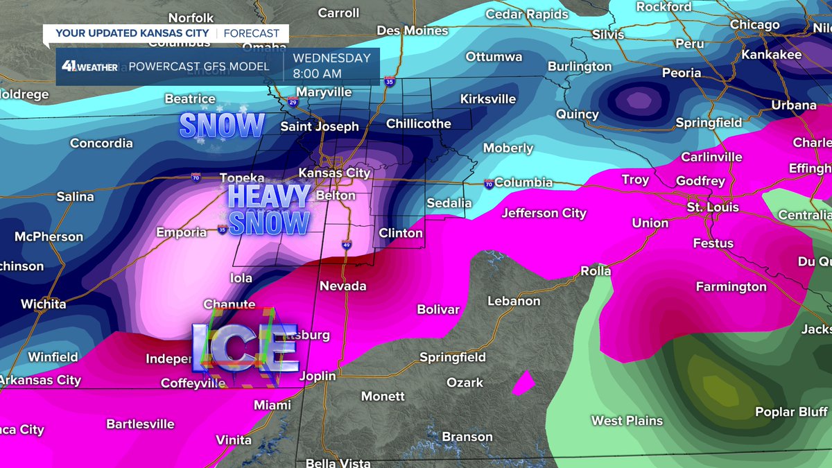 glezak's tweet image. The new data has trended north on this mid-week storm system.  It is beginning to look like a Major Winter Storm for KC.  We are on at 10 PM with details, and we will keep you updated on @kshb41 as we get a bit closer to this storm.  A major snowfall is a possibility near KC.
