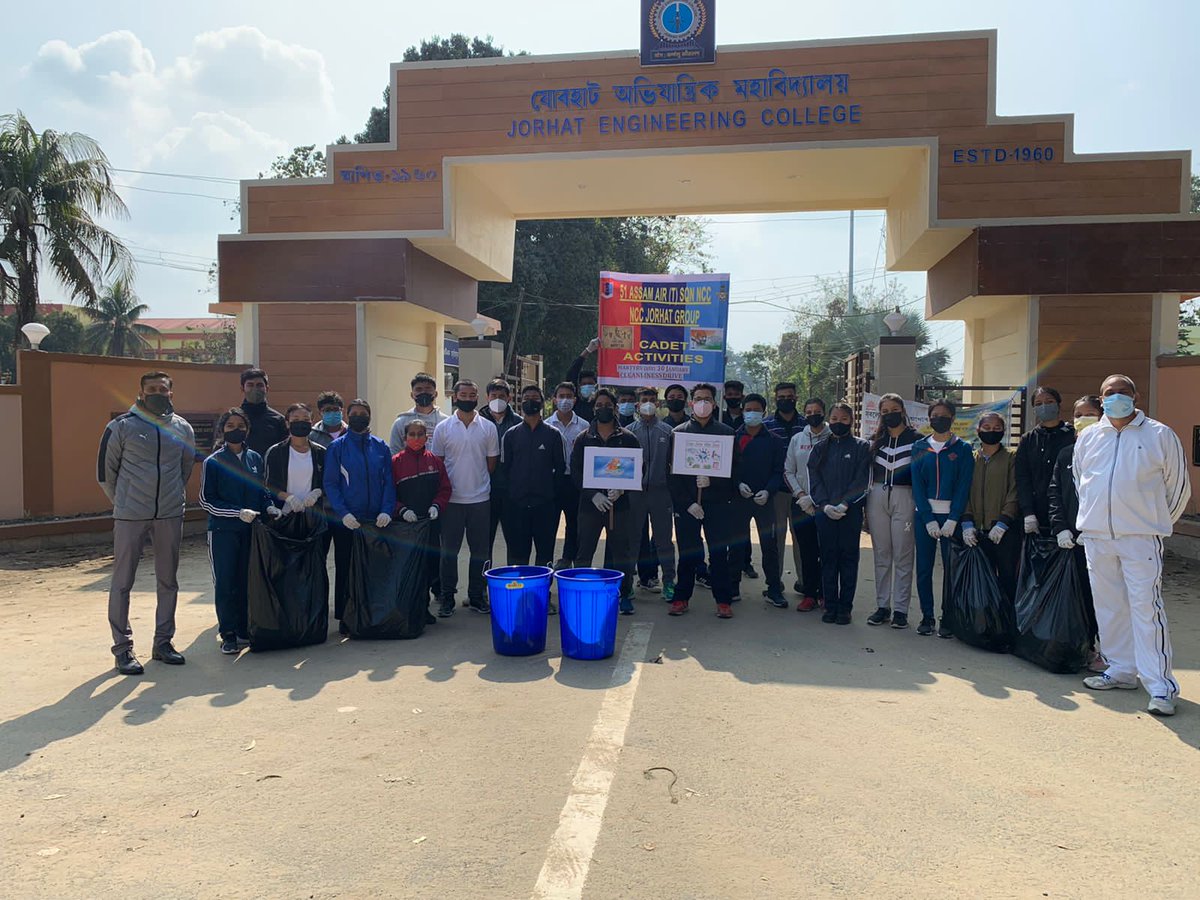 nccner's tweet photo. Cadets of 51 Assam Air (T) Sqn NCC, Gp HQ Jorhat Gp conducting Swachta Abhiyan, Lec &amp; two minutes silence obs in commemoration of Martyrs Day.@HQ_DG_NCC @proshillong https://t.co/EvbgEcf1Oz