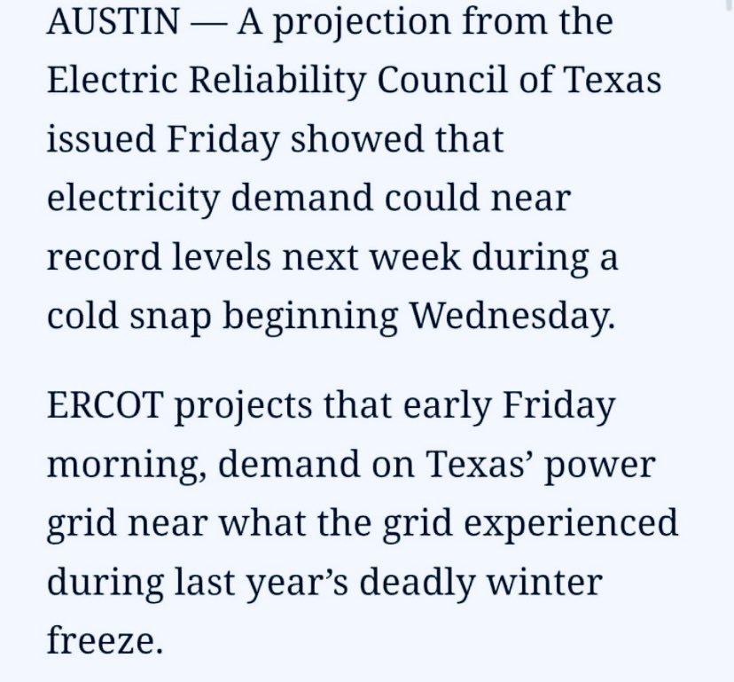CollinDems's tweet photo. ERCOT projection raises anxiety that Texans should not have to bear as winter storm barrels towards Texas and DFW. https://t.co/D6WOL2XSpY https://t.co/pmI165bEtr