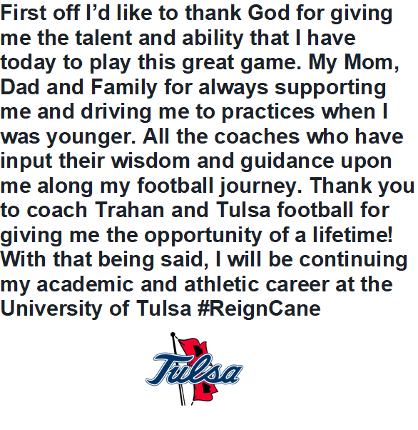 SStanford2022's tweet photo. 100% Committed @TulsaFootball 
@BTrahan15 @coachripshwtime @7LHSFootball @ThePuntFactory @NickGatto https://t.co/eChM09KEPJ