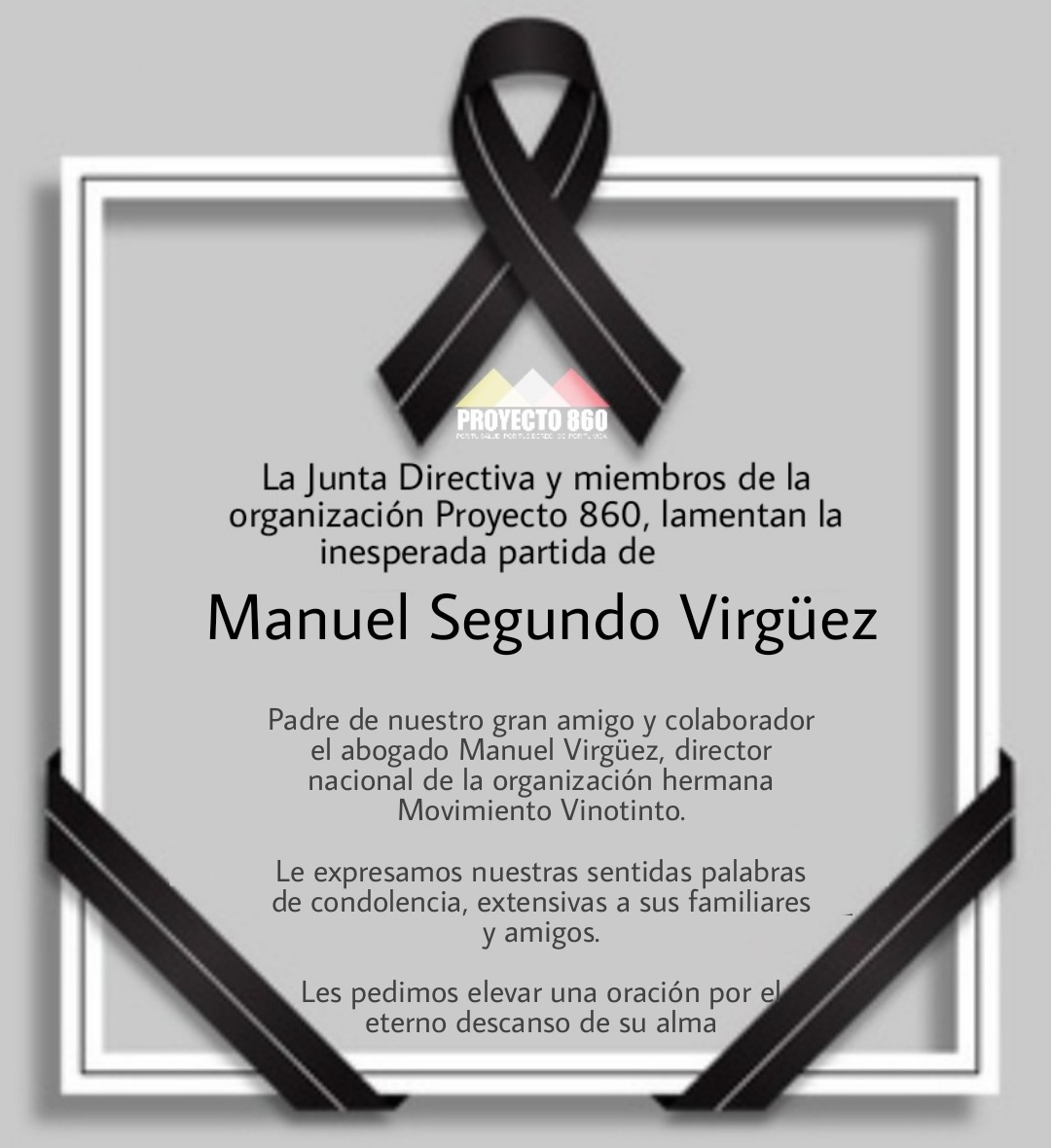 Nos unimos al duelo que embarga a nuestro estimado amigo y compañero defensor de derechos humanos <a href="/abgmvirguez/">Manuel Virgüez</a> director nacional de <a href="/movinotinto/">Movimiento Vinotinto</a> ante la partida de su amado padre Manuel Segundo Virgüez,  le expresamos nuestras condolencias y palabras de solidaridad