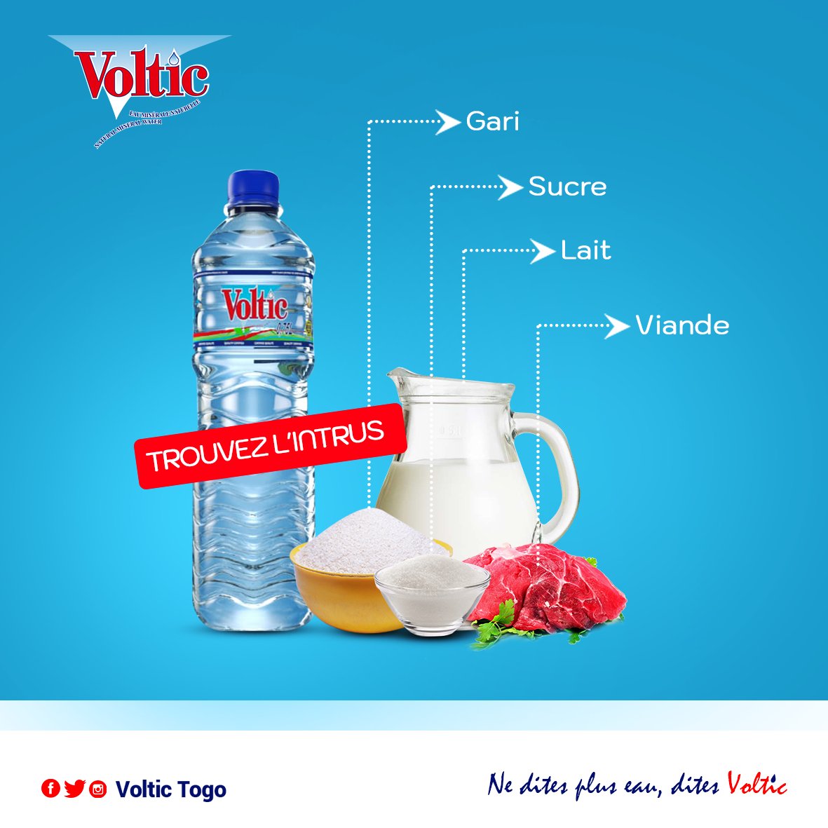 VolticTogo's tweet photo. Saurez-vous trouver l'intrus ? Et dites-nous, quelle recette on peut faire sans cette dernière ?

#Voltic #VolticTogo #EauMinéraleNaturelle #EauMinéraleNaturelleVoltic #Togo https://t.co/SoFrlmN3wW