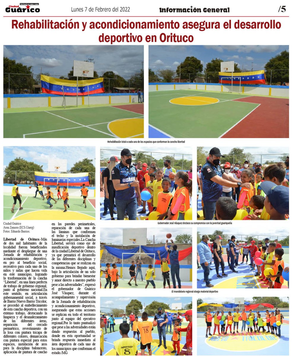 #InfoGeneral📰 Rehabilitación y acondicionamiento asegura el desarrollo deportivo en Orituco.

#Guárico
#ElBolívarEsNuestraMoneda
#GuáricoPresenteEnLosJDN