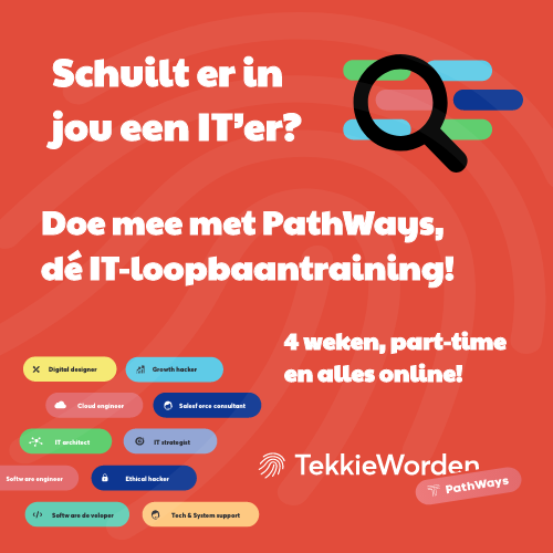 TekkieWorden's tweet photo. Vandaag bij #pathways vertelt #techgrounds over de nieuwe #TechSupport opleiding en is er een #workshop #Cloud over hoe #Netflix werkt. Schuilt er in jou ook een IT'er? Doe 21 februari mee met PathWays, dé IT-loopbaantraining 👉 https://t.co/jVGyEDJawB !
#tekkieworden #omscholen https://t.co/QIe9M7UFmV