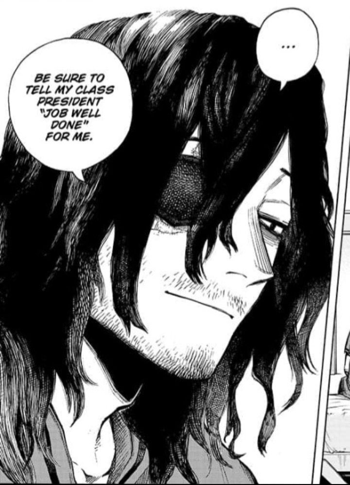 Wait a damn second… Hori literally used the speech bubble to foreshadow Aizawa losing his eye???????? Like I know it's the wrong eye but I don't think- 

As I was writing this I realized that it's `senpai' (Nejire) not `sensei' nvm. Maybe in the japanese version it's inverted? 