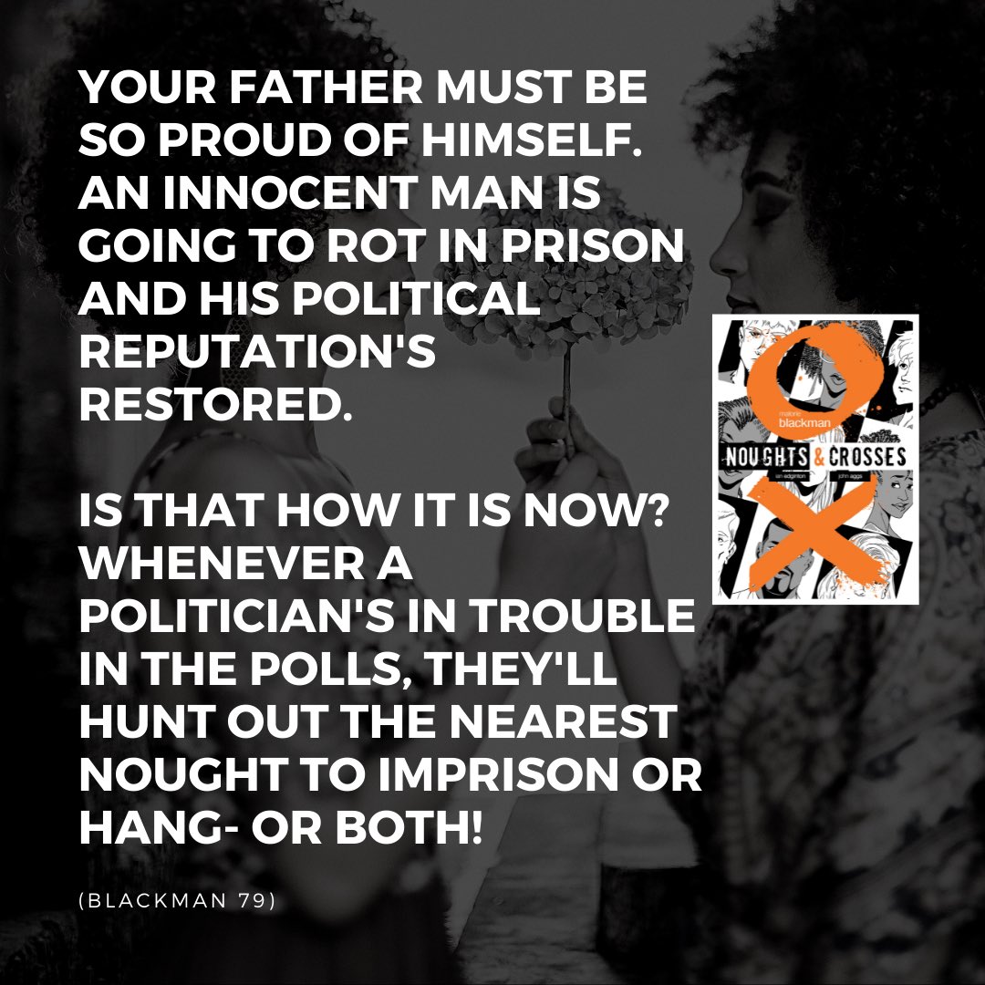 Malorie Blackman is the author of Noughts and Crosses,a lit circle (graphic novel) in Gr9/Gr10 English. Blackman is a British author who has numerous published works &amp;also writes for TV. 
Noughts and Crosses presents a world that explores a reversal of systemic anti-Black racism
