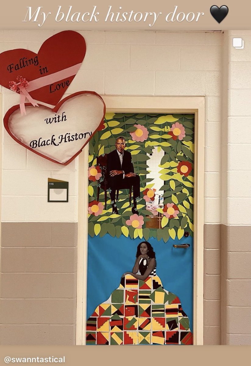 my friend & prek teacher creative extraordinaire, britni swann, is undefeated in door decorating ✊🏽🖤@BarackObama @MichelleObama #bhm #obamaportrait #obamaportraittour