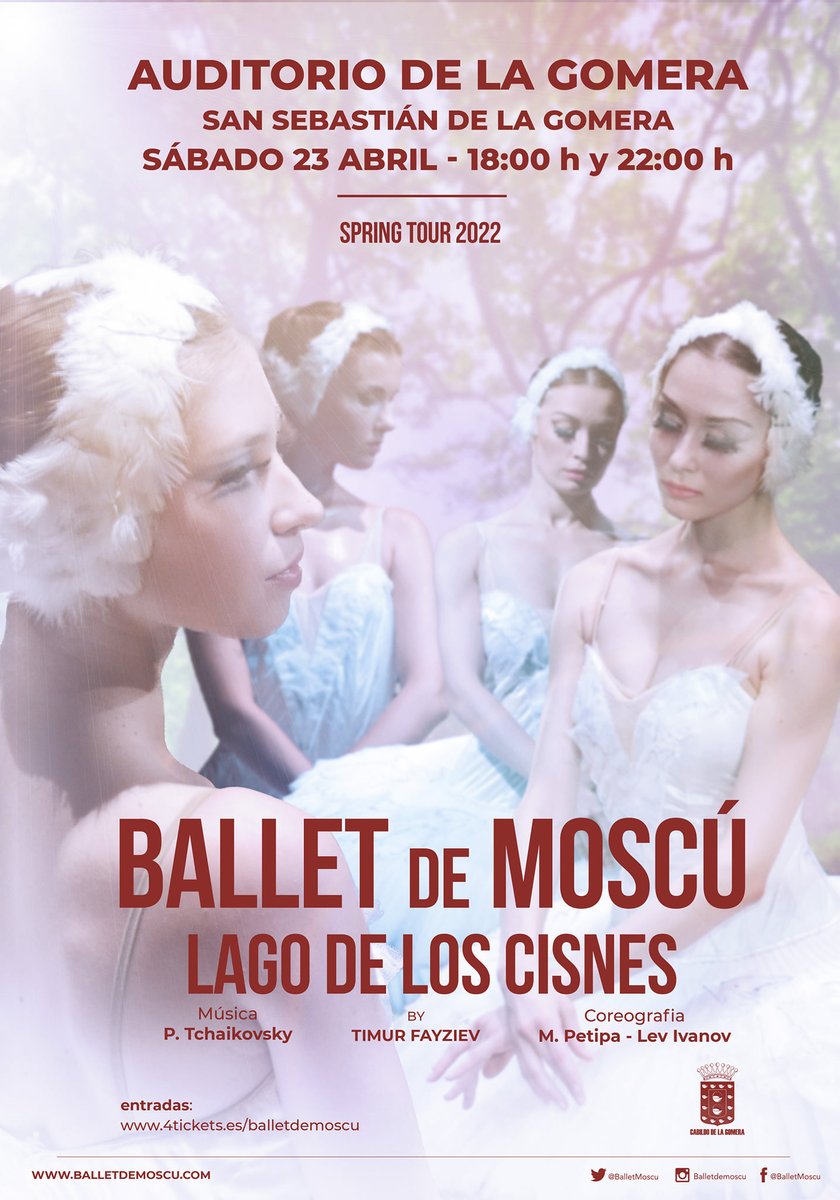 🩰 #cultura | El Ballet de Moscú recala en La Gomera el próximo mes de abril con el espectáculo ‘El Lago de los Cisnes’ 🦢

👉 La famosa compañía de ballet ofrecerá dos funciones el sábado 23 de abril, a las 18.00 y 22.00 horas, en el Auditorio insular