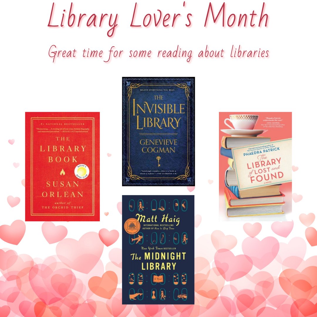 MilfordMALib's tweet image. Have fun reading &quot;library&quot; books during Library Lover&apos;s Month.
#LibraryFiction @GenevieveCogman  @phaedrapatrick  @matthaig1  @susanorlean