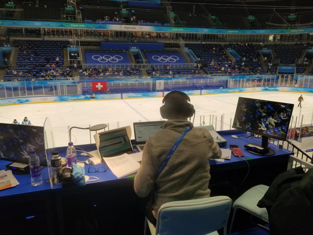 SamiJoSmall's tweet photo. My office for the next couple weeks. Alongside @MurphOnIce covering women and men's hockey for the Olympic Broadcasting services. Such a thrill just to be here covering the Olympics live! https://t.co/BRK7doWdHv