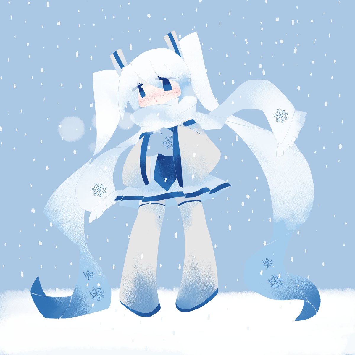 hatsune miku ,yuki miku 1girl solo scarf twintails long hair blue eyes white scarf  illustration images