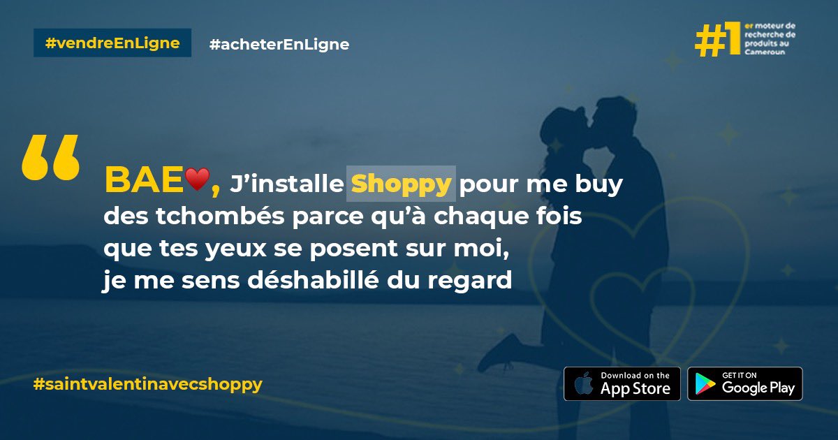 ShoppyMS's tweet photo. «Bae❤️, j’installe Shoppy pour me buy des tchombés parce qu’à chaque fois que t’es yeux se posent sur moi, je me sens déshabillé du regard»
#Cameroun #shoppycm https://t.co/SC0UBNpIne